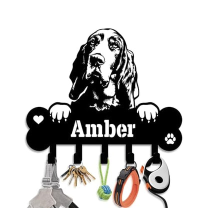 NIWAHO Dog Leash Holder Wall Mount Personalized Name - Custom Bracco Italiano Metal Sign with Bone Key Hooks, Pet Leash and Key Organizer for Entryway - color: Bracco Italiano