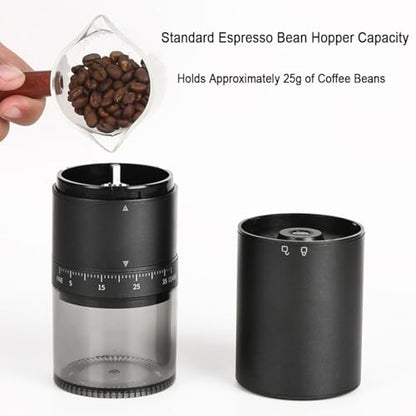 Portable Electric Coffee Grinder with 38 Adjustable Grind Settings – USB Rechargeable Stainless Steel Conical Burr, Coffee Bean Grinder for Espresso, French Press, Travel, Camping, Home & Office Use - color: Stainless Steel Black