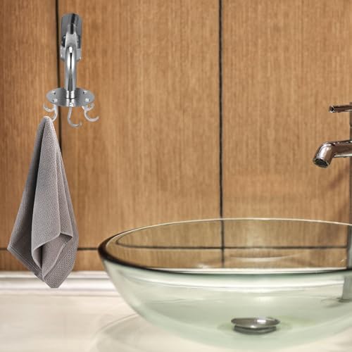 ABOOFAN Stainless Steel Multi-Function Rotating Hooks Set, No Punch Wall-Mounted Household Hangers for Bathroom and Kitchen Storage, Traceless Heavy Duty Organizer with 6 Hooks
