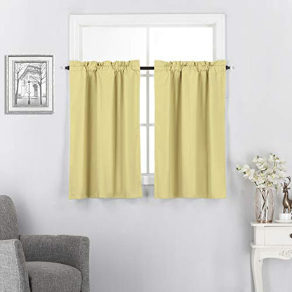 Diamond Home Linens Set of 2 100% Blackout Insulated Rod Pocket Kitchen Curtain Tiers for Small Windows 27" W x 24" L-Yellow - color: Yellow, size: 27"W x 24"L (Pack of 2)
