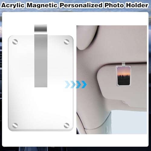HINGTAI Acrylic Magnetic Personalized Photo Holder Car Picture Frame, Car Picture Holder, Car Photo Holder Car Visor Clip, Personalized Car Accessories Can Be Used to Add Your Personal Photo - color: 1Pcs-White