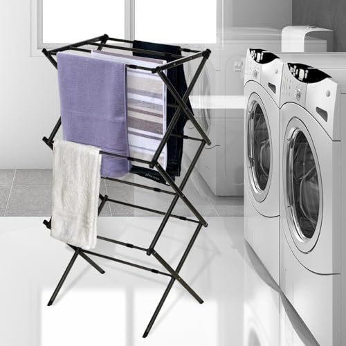 Black+Decker 3 Tier Expandable Collapsing Foldable Laundry Rack for Air Drying Clothing, Space Saving Heavy Duty Lightweight Metal Drying Rack, Black - color: Black