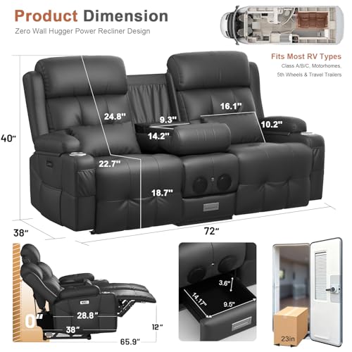 Power RV Loveseat Recliner Sofa, Reclining Loveseats Couch for RV Furniture, Home Theater Seating with Heat Massage, Flip Backrest, USB, Cup Holders, 150° Wall Hugger RV Recliners Sleeper Sofas - color: Flip Back Dary Gray, size: Loveseat-G1-Power