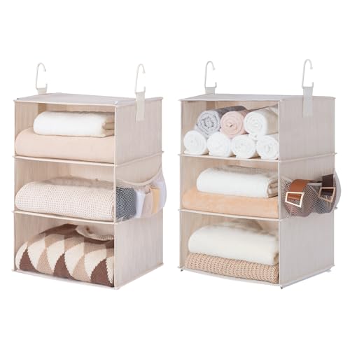 StorageWorks 6-Shelf Jumbo Closet Organizers, Two 3-Shelf Separable Hanging Shelves for Closet, 13" D x 15" W x 48 ¼"H,Mixing of Beige, White & Ivory - color: White & Ivory, size: 13"D x 15"W x 48 ¼"H