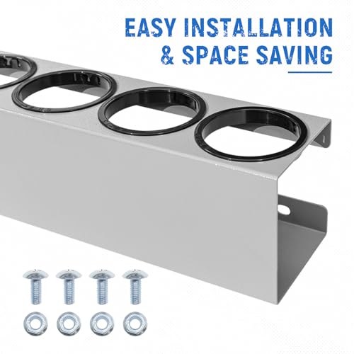 AA Products P-SH-Spray Can Holder 4 Bottle Spray Holder Rack Wall-Mounted Racks, Steel Aerosol Can Rack Design for 13" D Van Shelving for Garage and Workspace (Silver) - size: 13" Wide
