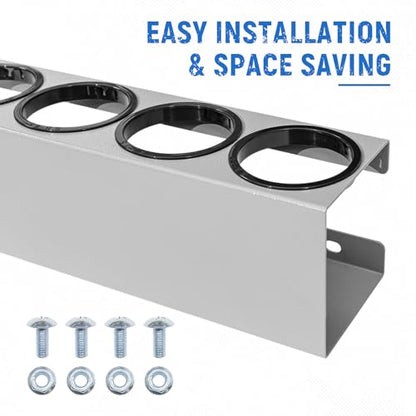 AA Products P-SH-Spray Can Holder 4 Bottle Spray Holder Rack Wall-Mounted Racks, Steel Aerosol Can Rack Design for 13" D Van Shelving for Garage and Workspace (Silver) - size: 13" Wide