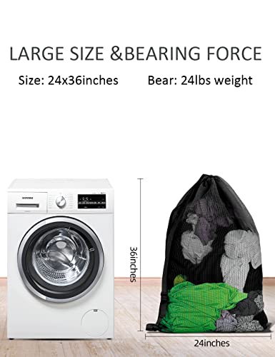 Mesh Laundry Bags with Adjustable Shoulder Strap, 24" x 36" Heavy Duty Nylon, Drawstring Closure, 3-Pack, Mixed Colors - color: Grey, White, Black-1