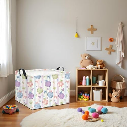 Rectangular Easter Basket Fabric Storage Bin Boxes Collapsible Baby Girl Basket for Clothes Books Shelves Basket(Bowknot Egg) - color: Bowknot Egg