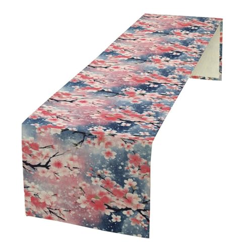 Cherry Blossoms Table Runner Colorful Red Pink Blue White Japanese Floral Decor for Indoor Outdoor Party Dinner Festival Farmhouse Holiday Dining Room Home Kitchen Restaurant, 13x36in - color: Koi-pink, size: 13x36in