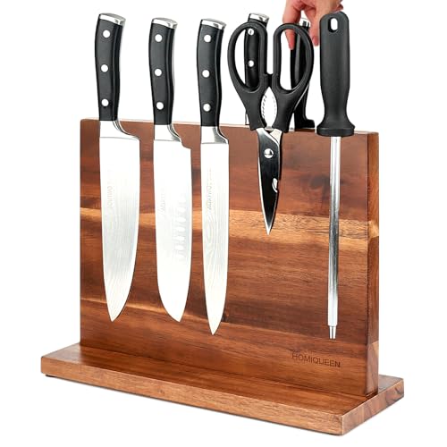 Magnetic Knife Block Double Sided Magnetic Knife Holder Rack with Strong Enhanced Magnets Acacia Wood Magnetic Knife Storage Stand - color: Acacia Wood