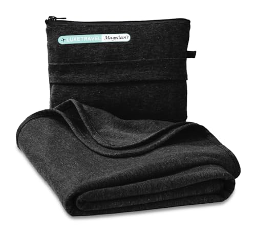 SAGEFINDS Airplane Travel Blanket | Compact Throw Blanket for Camping and Hiking | Converts into a Pillow | Travel Gift | Soft Jersey Knit | Fits in Backpack | Attaches to Luggage | Travel Essential - color: Black