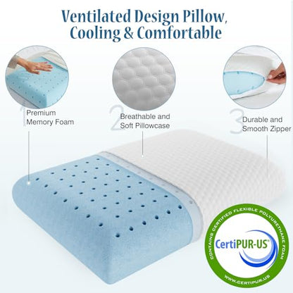 DUMOS Memory Foam Pillows for Sleeping 2 Pack, Bed Pillows for Adults with Washable Cover and Breathable Mesh, Gel Cooling Pillow for Back and Side Sleeper Support, White - size: 2P