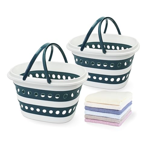 2 Pack Compact Collapsible Laundry Basket, Small Size Pop-Up Hamper Perfect for Bedroom Side,Bathroom,Travel, Not for Large Families, Foldable with Handle, Measures 16 x 12.5 x 9.5 In, (Blue) - color: Blue×2