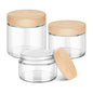 Glass Cosmetic Jars with Plastic Woodgrain Lids, 4 oz, 2 oz 1 oz Small Glass Storage Jars with Lids & Stickers, Reusable Clear Travel Containers for Creams, Lotion, Balms, Ointment 3 pack - color: Clear-3 Pack-124oz
