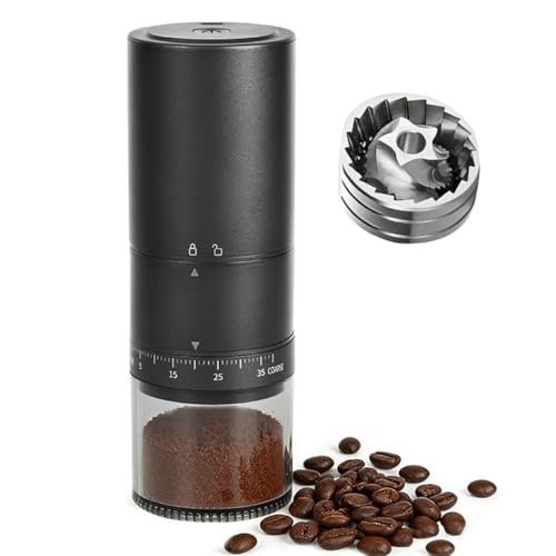Portable Electric Coffee Grinder with 38 Adjustable Grind Settings – USB Rechargeable Stainless Steel Conical Burr, Coffee Bean Grinder for Espresso, French Press, Travel, Camping, Home & Office Use - color: Stainless Steel Black