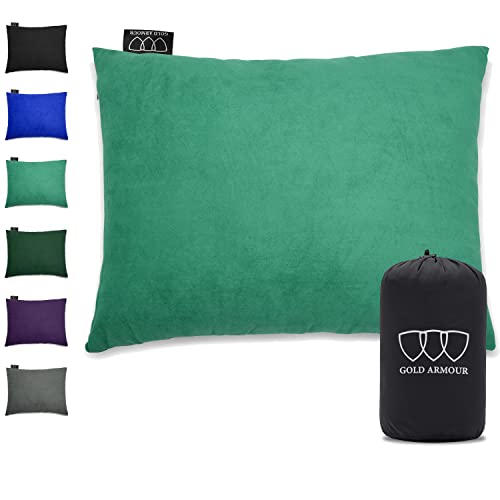 Gold Armour Camping Pillow Memory Foam - Compact Compressible Backpacking, Hammock, and Travel Pillows for Kids and Adults - Essential Outdoor & Camping Gear (Medium 14x18in, Seafoam) - color: Seafoam, size: Medium (Pack of 1)