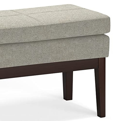 SIMPLIHOME Carlson Small Ottoman Bench - 27 inch Wide Upholstered Woven Fabric Rectangle Ottoman in Greige, Mid Century Modern Bench for Bedroom, Entryway or Living Room with Padded Seat - color: Greige, style: Small Ottoman Bench