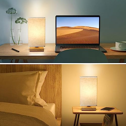 Small Square Bedside Table Lamp for Bedroom set of 2,Minimalist Wood Base & Round Fabric Shade,Mini Cute Cozy Warm Nightstand Boho Lamp, Study Desk Night Stand Light for Room,Dorm,Nursery,Living Room - size: Square - Set of 2