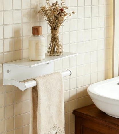 White Paper Towel Holder Wall Mount with Thickened Shelf for Bathroom,Matte White Adhesive Hand Towel Holder,Bathroom Kitchen RV - color: White Thk
