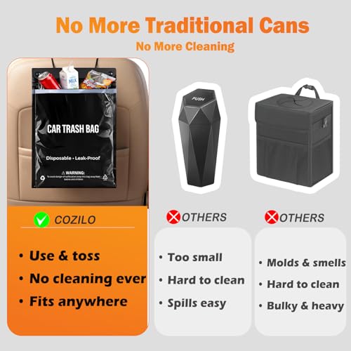 50 Count Recycled Disposable Car Trash Bags - 2.5 Gallon Heavy Duty Alternative to Bulky Car Trash Can & Car Garbage Can, Leakproof Smellproof Hanging & Stick-On Garbage Bag for Car, SUV, Truck - color: 50 Count(Black)