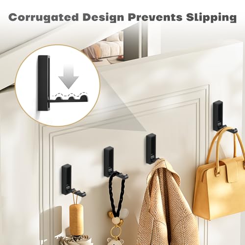 Folding Wall Hooks, 4pcs Foldable Coat Hooks, Heavy Duty Zinc Alloy No Rust Fold Up Hooks for Coat, Towel, Key, Hat, Bag, Jacket, Backpack (Matte Black)