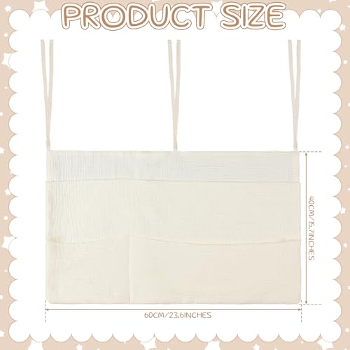 Cotton Baby Bedside Hanging Storage Bag 6 Pockets Bedside Caddy Organizer for Baby Cribs and Toys Milk Bottle Nursery Hanging Organizers, Beige
