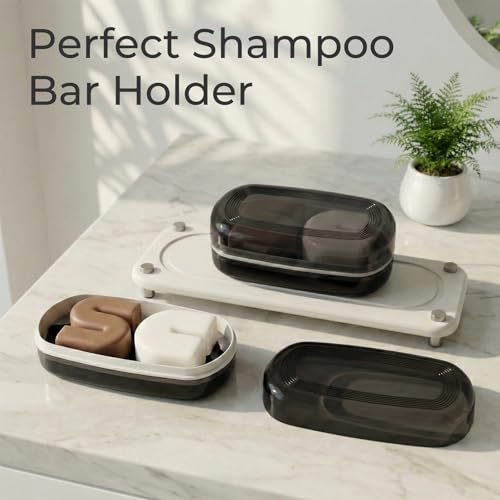 AIMAIAIMAI Shampoo Bar Holder Travel Case for Two Bars – Compatible with Kitsch Solid Shampoo & Conditioner Bars, Large Soap Container for Bathroom or Travel (1 Pack, Black Style A-Large) - color: Black Style A-large