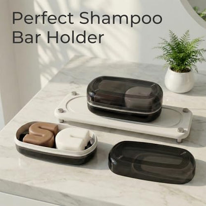 AIMAIAIMAI Shampoo Bar Holder Travel Case for Two Bars – Compatible with Kitsch Solid Shampoo & Conditioner Bars, Large Soap Container for Bathroom or Travel (1 Pack, Black Style A-Large) - color: Black Style A-large