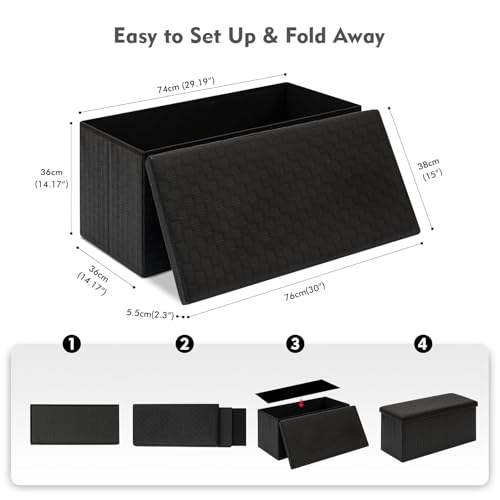 B FSOBEIIALEO Folding Storage Ottoman, Faux Leather Footrest Seat Long Bench Chest, Black 30"x15"x15" - color: Black, size: Large