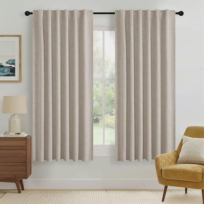 RYB HOME Natural Beige 100% Blackout Curtains 63 inch Long, Light Blacking & Thermal Insulated Curtains for Nursery/Bedroom/Kids'Room, Back Tab & Rod Pocket Window Treatment, W52 x L63, 2 Panels - color: Natural Beige, size: 52"W x 63"L (Pack of 2)