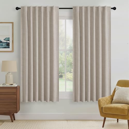 RYB HOME Natural Beige 100% Blackout Curtains 63 inch Long, Light Blacking & Thermal Insulated Curtains for Nursery/Bedroom/Kids'Room, Back Tab & Rod Pocket Window Treatment, W52 x L63, 2 Panels - color: Natural Beige, size: 52"W x 63"L (Pack of 2)