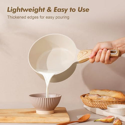 SENSARTE Ceramic Nonstick Sauce Pan with Lid, 1.5 Quart Small Saucepan, Cooking Pot with Stay Cool Handle, Non toxic Kitchen Sauce Pot, Non stick Saucier Pan, Induction Pot, PFOA PTFE PFAS PFOA Free - color: Ceramic Taupe, size: 1.5 Quarts