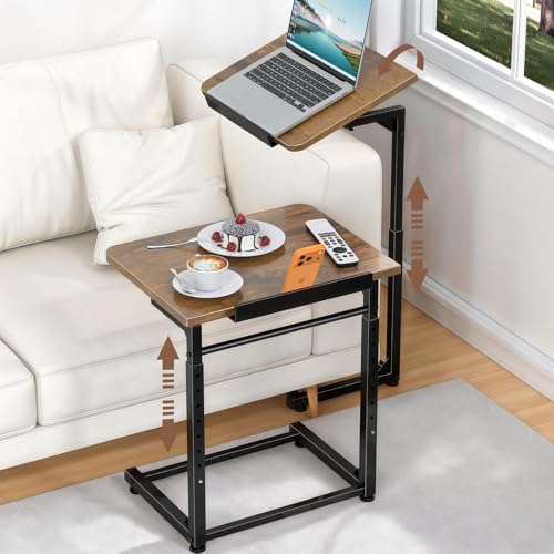 Tv Tray Table Set of 2, Living Room Table Sets 8-Level Adjustable Height Couch Side Table,90° Tilt Angle foldable End Table,Laptop Table with Phone & Tablet Slot Dinner Tray Desk for Recliner/Sofa/Bed - size: 2 Pack