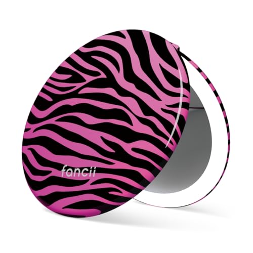 Fancii Taylor LED Lighted Travel Makeup Mirror, Rechargeable, 10x /1x Magnifying, Tru-Glow Lighting System, XL Large 5” Wide | Compact Mirror for Purses (Hot Pink Safari) - color: Hot Pink Safari