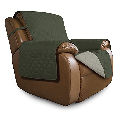 Easy-Going Oversized Recliner Cover Reversible Couch Cover Sofa Cover for Living Room Water Resistant Furniture Protector with Elastic Straps for Pets Dog (Oversized Recliner, Army Green/Beige) - color: Army Green/Beige, size: Large Recliner