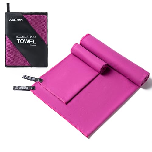 Aegero Camping Towel,2 Pack Microfiber Travel Sports Towel,Quick Dry-Super Absorbent-Ultra Compact-Ultra Soft- Lightweight.Suitable for Gym,Yoga,Trip,Beach, Shower, Backpacking,Pool(Purple) - color: Purple, size: S:40"x20"+24"x12"