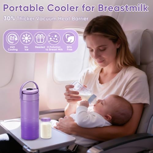22oz Portable Breast Milk Cooler for Outdoor, withTemp Display, Life Saver with 360° Total Cooling for 24 Hours, Larger Capacity Travel Breastmilk Chiller with 2pcs Baby Bottles for Breastmilk Storage
