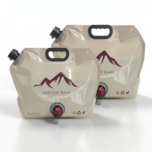 Collapsible Water Container 2 Pack 2 Gallon (8L Each), Foldable Tactical Water Storage Bags with Spigot, BPA Free Portable Water Tank for Camping, Survival Gear, RV, Outdoor Use (Khaki) - color: Khaki Tactical 2-Pack