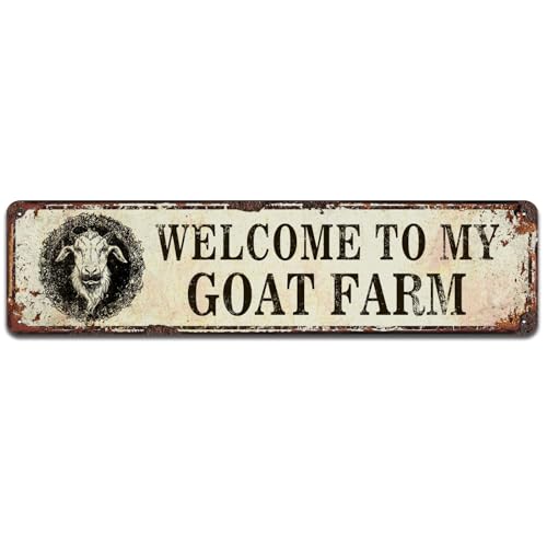 Welcome to My Goat Farm Sign, Goat Decor Goat Sign Goat Lover Gift, Funny Wall Decor for Home/Man Cave, Metal Tin Signs 4 x 16 Inch - color: V-134