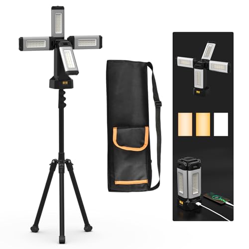 Upgraded Aluminum13200mAh Rechargeable Work Light with 78in Height Folding Stand and Carrying Bag, 8000 Lumen Cordless Camping Light, White/Warm/Nature White(Standard) - color: Standard