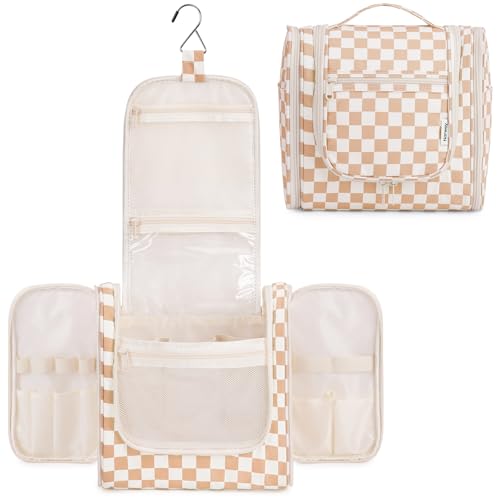 Narwey Checked Hanging Travel Toiletry Bag for Women, Travel Bag for Toiletries, Makeup Bag Organizer Cosmetic Bags Make Up Bags for Women (Light Checkerboard) - color: C-Light Checkerboard-1, size: Large