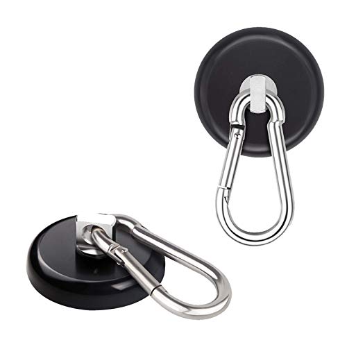 Ant Mag Heavy Duty Neodymium Magnet Hooks with Swiveling Carabiner - 140LBS Capacity, Indoor/Outdoor Hanging, Black (2 Pack) - color: Black, size: Small Package 2PCS