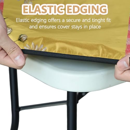 Picnic Table Cover with Bench Covers Elastic Edges, Outdoor Patio Camping Essentials 72 Inch 3PCS, Waterproof Camping Fitted Tablecloth with Handbags (Pink check daisy cow) - color: Pink checkered cow, size: 72" x 30" (Rectangular)