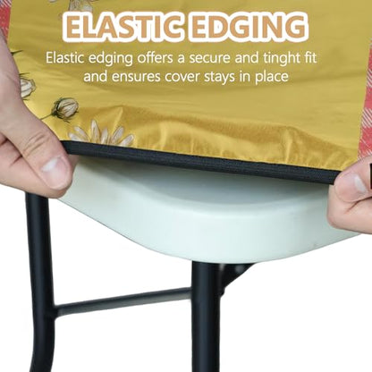 Picnic Table Cover with Bench Covers Elastic Edges, Outdoor Patio Camping Essentials 72 Inch 3PCS, Waterproof Camping Fitted Tablecloth with Handbags (Pink check daisy cow) - color: Pink checkered cow, size: 72" x 30" (Rectangular)