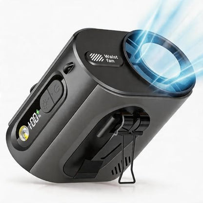 2026 AI Wearable Waist/Neck Hanging Fan,with Ice Cooler & Flashlight,10000mAh Rechargeable Clip On Belt Cooling Fan, 100-Speed 16000RPM Personal Body Fan,25H Work Time for Outdoor, Jobsite,Camping - color: Black