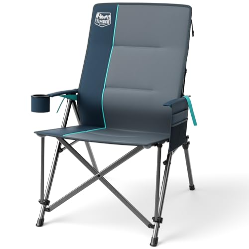 Timber Ridge Oversized Camping Chair with Lumbar Support, Portable Folding Chair Heavy Duty for Adults Supports 450 LBS for Outdoor Camping Lawn, with High Back, Cup Holder, Side Pocket, Blue - color: Blue