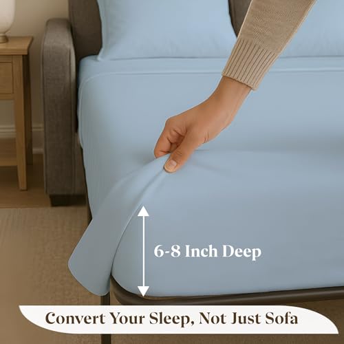 Soft & Luxurious Full Sleeper Sofa Bed Sheet Set - Premium Quality 100% Cotton Sheets, 4-Piece Solid Bedding Sets, Fits RV & Sofabed Mattresses up to 8" Deep, Light Blue - color: 05-light Blue, size: Full 8" Deep