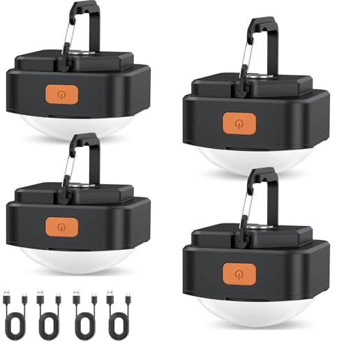 Rechargeable Camping Lights FLY2SKY Black Tent Lights Mini Flashlight Portable LED Camping Lantern Survival Gear Camping Accessories for Hiking Backpacking Fishing Hurricane Emergency Outage - color: 4PC Black