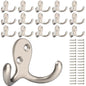 IBosins 16 Pack Heavy Duty Double Prong Coat Hooks Wall Mounted with 32 Screws Retro Double Hooks Utility Hooks for Coat, Scarf, Bag, Towel, Key, Cap, Cup, Hat(Silvery) - color: 16 Pcs Silvery