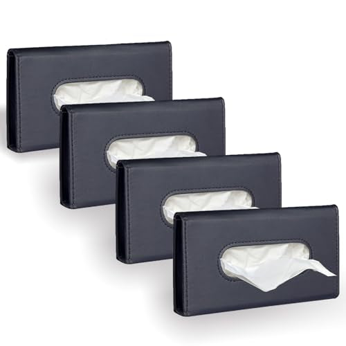 4Pack Car Tissue Holder, Sun Visor Napkin Holder, Premium PU Leather, Car Mask Holder for Sun Visor Vehicle, with Tissue Refill, Black - color: 4pack-black